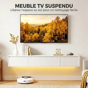 Móvel de TV Suspenso, 160 x 29,5 x 23,5 cm, Iluminação LED, Branco