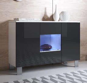 Aparador Moderno Louredo – 120x82 cm – Branco e Preto com LED Azul e P