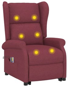 vidaXL Poltrona elevatória de massagens tecido vermelho tinto