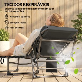 Conjunto de 2 Espreguiçadeiras Jardim Dobráveis com Apoio de Cabeça e Encosto Reclinável em 5 Posições 200x57x38 cm Preto