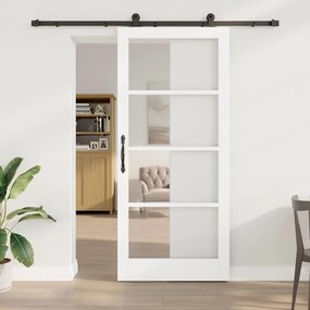 Porta Deslizante vidaXL com Conjunto de Ferragens 'ORKDAL'Madeira Sólida Branca & Vidro
