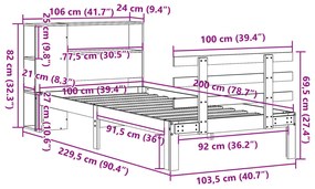 Cama com estante sem colchão 100x200 cm pinho maciço branco