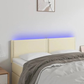 vidaXL Cabeceira de cama c/ LED 144x5x78/88 cm couro artificial creme