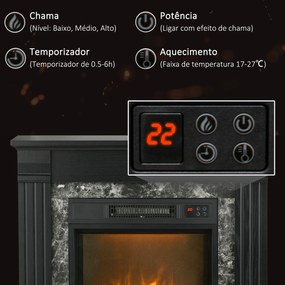 Lareira Elétrica 1800W com Efeito de Chama Realista e Proteção Contra Superaquecimento 80x21,6x67,8 cm Preto