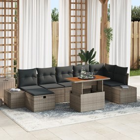 Conjunto de Sofás de Jardim de 8 Peças com Almofadas Cinza Rattan Poli
