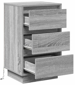 Armário de cabeceira com LED Cinza Sonoma 39x34.5x65 cm Madeira engenh