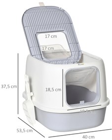 PawHut Caixa de Areia para Gatos Caixa de Areia Fechada com Entrada Dianteira Saída Superior Bandeja Removível e Pá 40x53,5x37,5cm Cinza e Bege