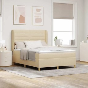 vidaXL Box Spring Bed com Colchão Creme 140x190 cm Tecido