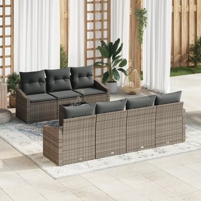 Conjunto de Jantar de Jardim com Almofadas Cinzas de Rattan Poliéster