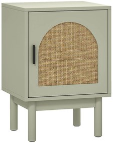 HOMCOM Mesa de Cabeceira com Porta de Vime Prateleira Ajustável e Pés de Madeira Estilo Boémio Mesa Auxiliar 40x35x58 cm Verde | Aosom Portugal