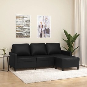 vidaXL Sofá de 3 lugares c/ apoio de pés 180 cm couro artificial preto