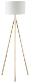 HOMCOM Candeeiro Pé Tripé Metal Suporte Lâmpadas E27 40W Ecrã Tecido Ø53x144cm Branco Dourado