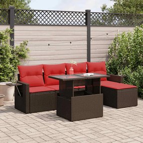 6 pcs conjunto sofás jardim com almofadões PE/acácia cinzento
