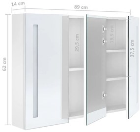 Armário espelhado casa de banho LED 89x14x62cm branco brilhante