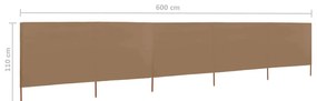 Para-vento com 5 painéis em tecido 600x80 cm cinza-acastanhado