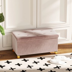 Banco de arrumação dobrável para colocar ao pé da cama 76 x 38 x 38 cm, com 67 L de capacidade e 120 kg de carga máxima, com tampa, cor-de-rosa