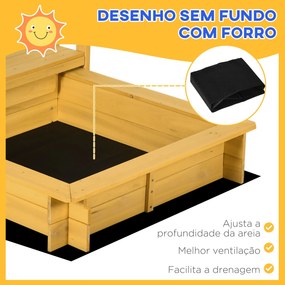 Caixa de Areia para Crianças com Varanda de Madeira Teto e Rodas Caixa