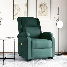 vidaXL Poltrona elevatória de massagens tecido verde-escuro