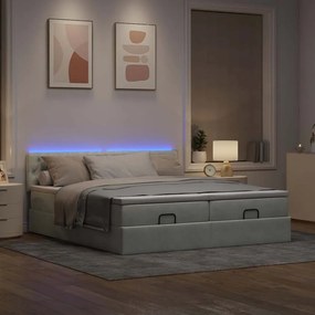 Estrutura cama otomana colchões 180x200cm veludo cinzento claro