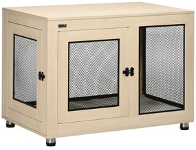 PawHut Gaiola para Cães de Madeira Mesa de Centro l com 2 Portas com Fechadura Almofada de Tecido Oxford 94x60x71,5 cm Madeira