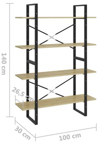 Estante 4 prateleiras 100x30x140cm contrap. cor carvalho sonoma