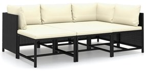 6 pcs conjunto lounge de jardim c/ almofadões vime PE preto