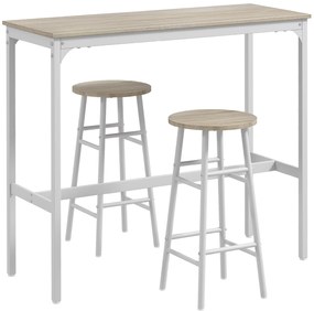 HOMCOM Mesa Alta de cozinha com Bancos Estrutura em Aço Estilo Industrial Mesa Alta para Sala de Jantar Natural e Branca