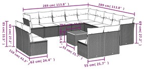 14 pcs conjunto de sofás p/ jardim c/ almofadões vime PE preto