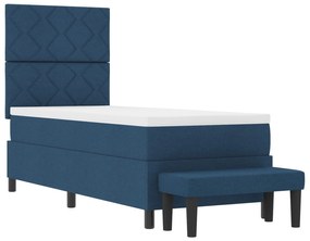Cama Box Spring com Colchão &amp; Banco Azul 80x200 cm Tecido