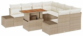 Conjunto de Sofá de Jardim de 9 Peças com Almofadas Beiges em Rattan S