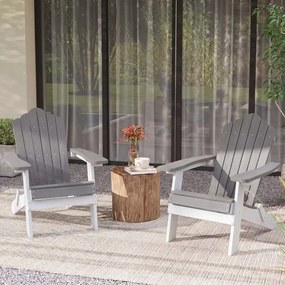 Conjunto de 2 Cadeiras Adirondack Dobráveis, 88 x 77 x 95 cm, Apoios de Braços Largos, Cinzento