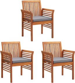 vidaXL Cadeiras de jantar jardim c/ almofadões 3 pcs madeira acácia