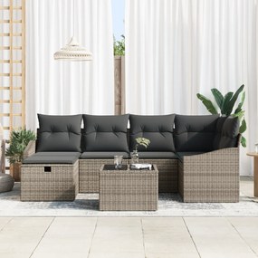 Conjunto de Sofá de Jardim de 7 Peças com Almofadas Cinza de Vime PE