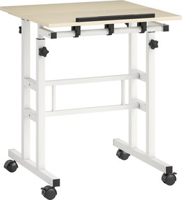 HOMCOM Secretária Dobrável Mesa de Estúdio com Altura Ajustável com Rodas e Tampo Inclinável 60x60x120 cm Cor Madeira | Aosom Portugal