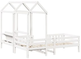 Conj. de cama e banco com telhado 90x200 cm pinho maciço branco