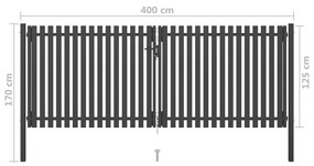 Portão de cerca para jardim 4x1,7 m aço antracite