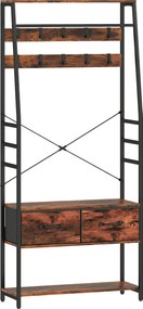 HOMCOM Móvel de Entrada 6 em 1 Cabideiro com Varão 2 Gavetas em Tecido 10 Ganchos 80x30x180 cm Marrom Rústico | Aosom Portugal