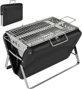 Outsunny Grelhador a carvão em aço inoxidável Smoker BBQ com grelha, pega e pernas dobráveis para churrasco camping 40x28x25,5cm Preto | Aosom Portugal
