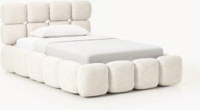 Cama de solteiro estofada em teddy-bouclé com arrumação Tayla