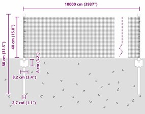 Cerca de Arame Soldado com 44 Postes U Prata 0.4x100 m Aço