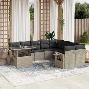 vidaXL 10 pcs conj. sofás jardim com almofadões vime PE cinzento-claro
