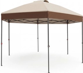Tenda de Jardim Dobrável Hexagonal, 361,5 x 361,5 x 265 cm, Altura Regulável, Cáqui