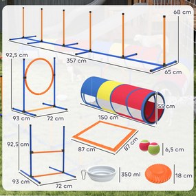 Conjunto de agilidade para cães com 12 peças, 4 túneis, obstáculos ajustáveis, anel, slaloms, 357 x 65 x 68 cm, multicolorido