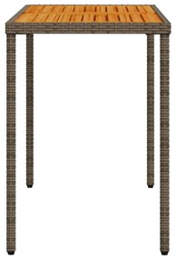Mesa de jardim com tampo em acácia 115x54x74 cm vime PE cinza
