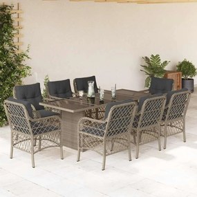 vidaXL 9 pcs conjunto de jantar p/ jardim c/ almofadões cinzento claro