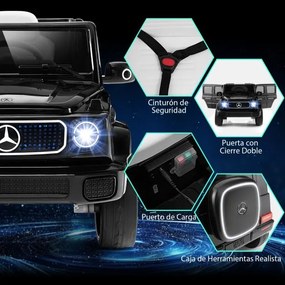 Carro elétrico para crianças com licença Mercedes-Benz 4WD 12V com controlo remoto Luzes LED Música Buzina Preto