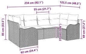 Conjunto de Sofá de Jardim 6 Peças com Almofadas Pretas de Rattan em P