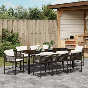 Conjunto de Jantar de Jardim com Almofadas Marrom Rattan Poliéster