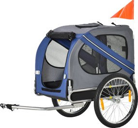 Reboque de bicicleta para cães e animais de estimação 130 x 73 x 90 cm, com 8 refletores, bandeira e barra de engate incluídas, em aço e poliéster imp