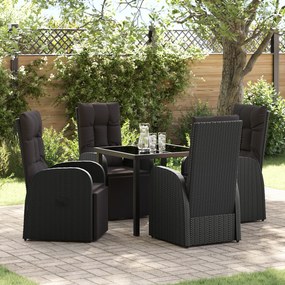 Conjunto de Jantar de Jardim 5 Peças com Almofadas Preto Polirattan